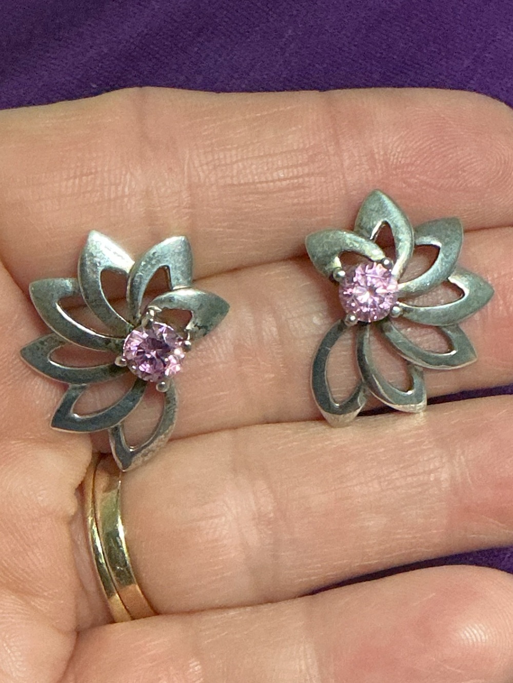 Vintage 925 Pink CZ Earrings